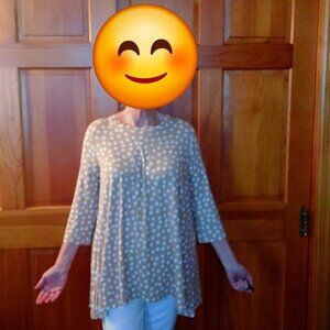 Jessica London Top Womens Size 12 Beige and White Polka Dot